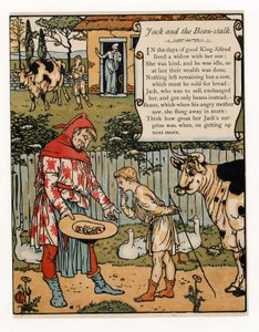 O Jack vende a sua vaca por feijões, de The Blue Beard Picture Book, pub. 1879 (cor litho) de Walter Crane