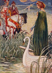 O rei Arthur pede à senhora do lago a espada Excalibur, 1911. de Walter Crane