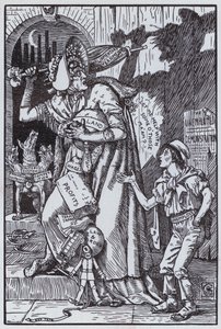 A Sra. Grundy Assustada na Sua Própria Sombra (litho) de Walter Crane