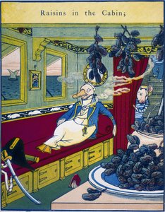 "Uvas na Cabana", cena numa cabine de barco com um cacho de uvas em primeiro plano - no "Routledge