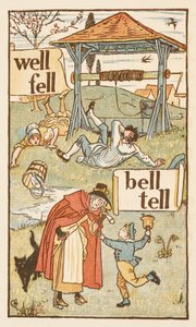 Palavras rimadas que terminam na letra L. Um rapaz com um sino. Uma mulher idosa e o seu gato. A cartilha dourada. de Walter Crane