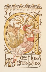 Palavras rimadas terminadas na letra S. Uma mulher segurando um espelho facial. A cartilha dourada. de Walter Crane