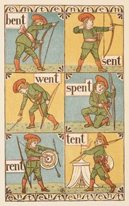 Palavras rimadas terminadas na letra T. Um rapaz com um arco e flecha. A cartilha dourada. de Walter Crane