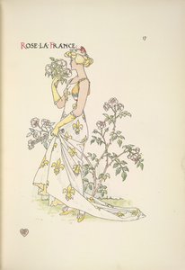 Rose La France. Uma jovem mulher a cheirar um ramo de flores de Walter Crane