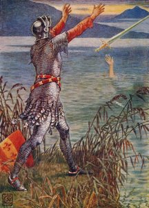 Sir Bedivere lança a espada Excalibur no lago, 1911. de Walter Crane