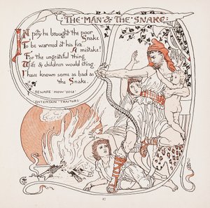 O homem & a serpente, ilustração das fábulas de Aesops, bar. 1887