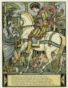 O Príncipe pede direcções, do The Blue Beard Picture Book, pub. 1879 (cor litho) de Walter Crane