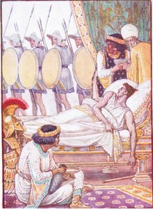 Com um esforço, ele olhou para eles enquanto passavam, ilustração da História da Grécia, década de 1930 de Walter Crane