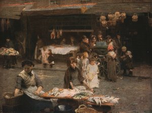 O mercado de peixe, Patrick Street, Dublin, final do século XIX, c1930.