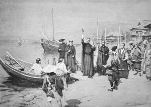 O desembarque de São Francisco Xavier em Kagoshima (Litho) de Walter Frederick Roofe Tyndale