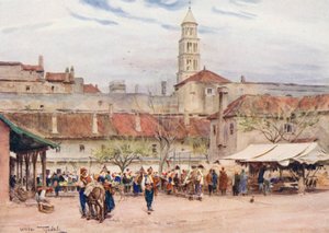O mercado de Spalato (litografia a cores) de Walter Frederick Roofe Tyndale