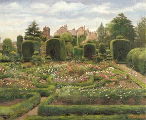 Os Jardins do Topiary, Levens Hall, Cumbria, 1886 (óleo sobre tela colocado a bordo) de Walter Frederick Roofe Tyndale