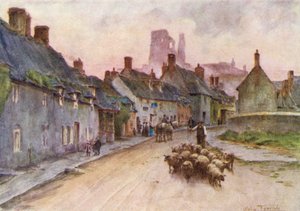 Wessex: Castelo de Corfe a partir de West Street (litografia a cores) de Walter Frederick Roofe Tyndale