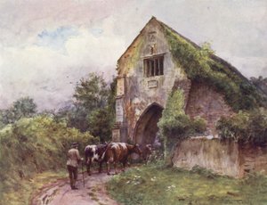 Wessex: Portão de entrada, Abadia de Cleeve (litografia a cores) de Walter Frederick Roofe Tyndale