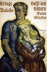Primeira Guerra Mundial de 1914-1918. Cartaz alemão para subscritores de empréstimos de guerra de Walter Georgi