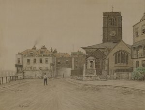 Alldins Coal Wharf e Chelsea Old Church, Londres (lápis e papel)