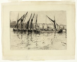 Descarga de Barcaças de Carvão (reto); Esboço de um Edifício (verso) de Walter Greaves