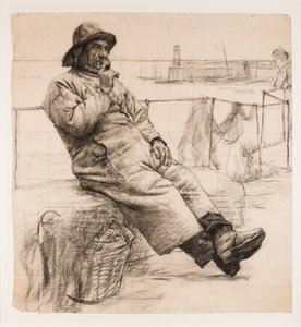 Pescador fumando um cachimbo (carvão no papel)