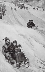 Uma pista de tobogã no Canadá (litografia) de Walter Paget
