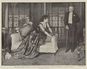 A Sra. Patrick Campbell (Agnes Ebbsmith) e o Sr. Hare (Duque de St. Olpherts) em The Notorious Mrs Ebbsmith, no Garrick Theatre de Walter Paget
