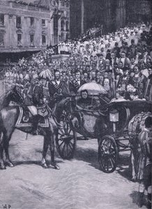 O jubileu de diamante: Thanksgiving em St Pauls Cathedral, ilustração fromCassells História da Inglaterra, de 1900