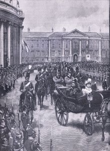 A visita do duque e da duquesa de York a Dublin, ilustração deCassells History of England, 1900s de Walter Paget
