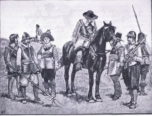 Tipos de Soldados Cromwellian, ilustração de The History of the British People publicada por Waverley, c.1940 (litho) de Walter Paget
