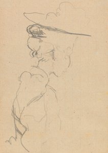 Cabeça e ombros de uma mulher de chapéu, em perfil perdido, para a direita (grafite sobre papel) de Walter Richard Sickert