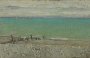 A praia, Dieppe, c.1885 (óleo sobre painel) de Walter Richard Sickert
