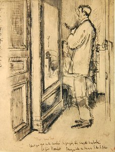 The New Tie, c.1922 (caneta e tinta e lavagem em papel) de Walter Richard Sickert