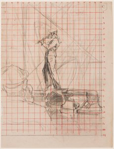 The Violinist, 192223 (lápis sobre papel quadrado para transferência com tinta vermelha) de Walter Richard Sickert