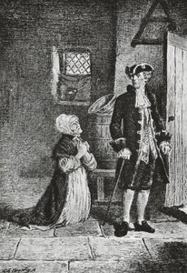 Elspeth e Lord Glenallan, ilustração para Antiquário, romance histórico de Walter Scott (1771-1832), gravura de Walter Scott