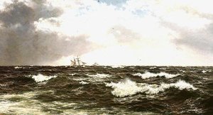 Paisagem marítima com navios no Canal da Mancha Média de Walter Shaw