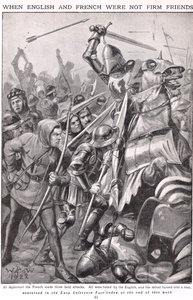 Quando os franceses e ingleses lutaram em Agincourt, ilustração "Newnes Pictorial Book of Knowledge", c.1920 de Walter Stanley Paget