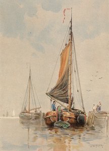 Barcos holandeses no Maas (litografia a cores) de Walter William May