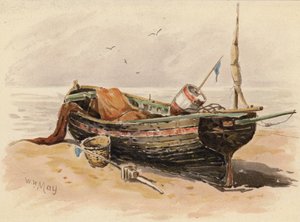 Lugger de pesca francês (litografia a cores) de Walter William May