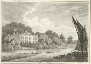 Casa de campo com lago e barcos (impressão)