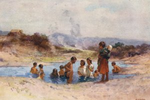 Nova Zelândia: Numa piscina quente (litografia a cores)