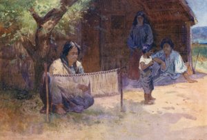 Nova Zelândia: Tecendo o Kaitaka (litografia a cores)