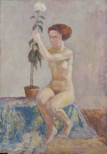 Nu com um vaso de flores
