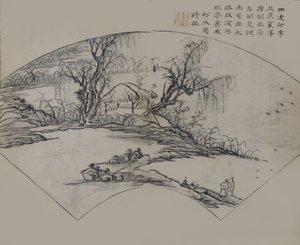 Paisagem por Ke Jiusi 1290-1343, do Manual do Jardim de Sementes de Mostarda de P..., Primeira edição, 1679.