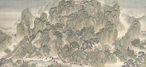 Excursão de inspeção do sul dos imperadores de Kangxi, rolo três: Jinan para o Monte Tai, datável de 1698.
