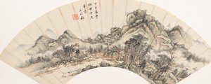 Paisagem depois de Huang Gongwang, datada de 1677.