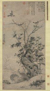 Codornizes e pardais em uma cena de outono, 1347. de Wang Yuan
