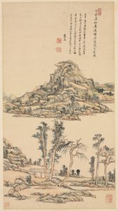 Paisagem no estilo de cores de Ni Zan, 1707.