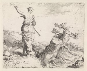 Paisagem com mulher perto de um tronco de árvore de Warner Horstink