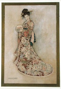 Geisha Girl (aquarela e ouro sobre linho)