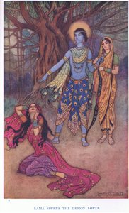 Rama estimula o amante de demónios (cor litho) de Warwick Goble