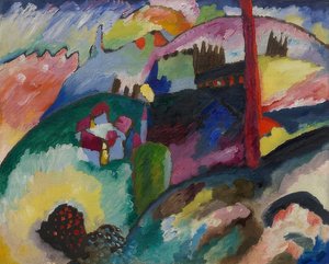 Paisagem com chaminé industrial. 1910 de Wassily Kandinsky