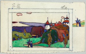 Paisagem com um casal em traje medieval, verso: fragmento de um cavaleiro de armadura de Wassily Kandinsky
